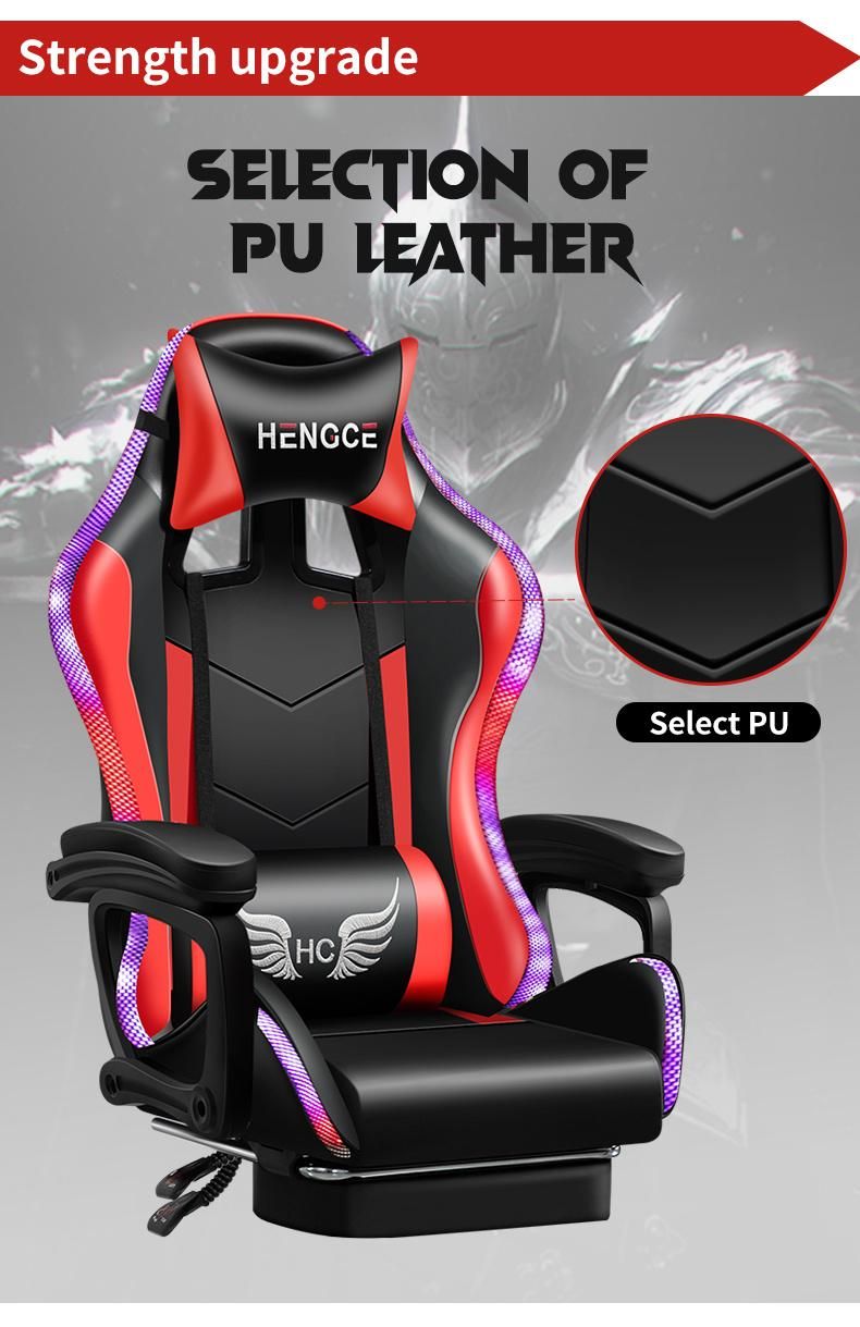 2021 Hot New Design Modern Luxury Swiveling Reclining CE Approval RGB LED Light Silla Gamer Racing Video Game Gaming Chair with Footrest