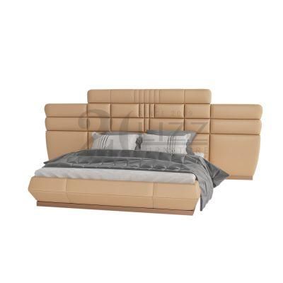 Nordic Style Modern Home Furniture High and Big Headrest Bedroom Leather Luxury Bed