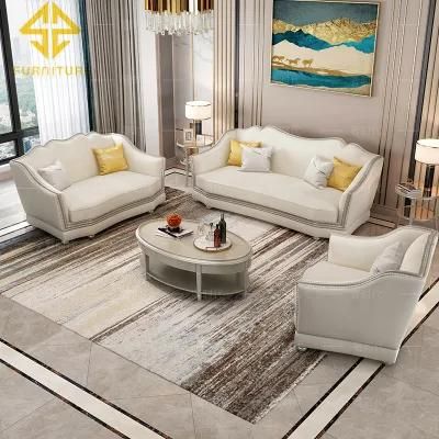 Light Luxury American Leather Sofa Living Room Modern Luxury Champagne Color Villa Large Apartment Solid Wood Fabric Sofa Combination