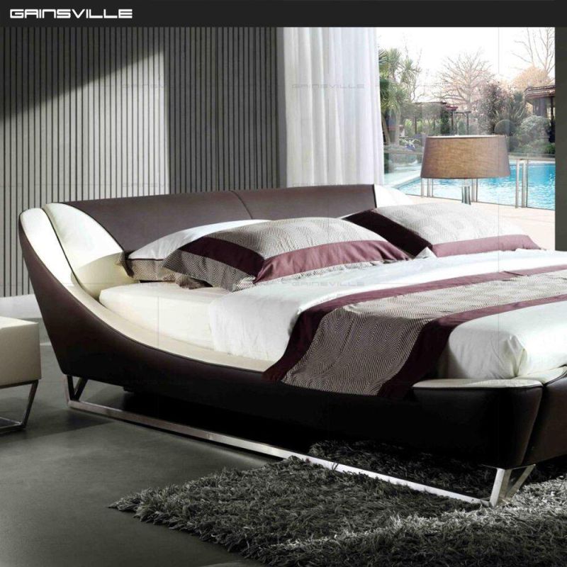 Cream Brown Color Wooden Furniture Bedroom Furniture Set PU Leather Upholstered Wall Bed