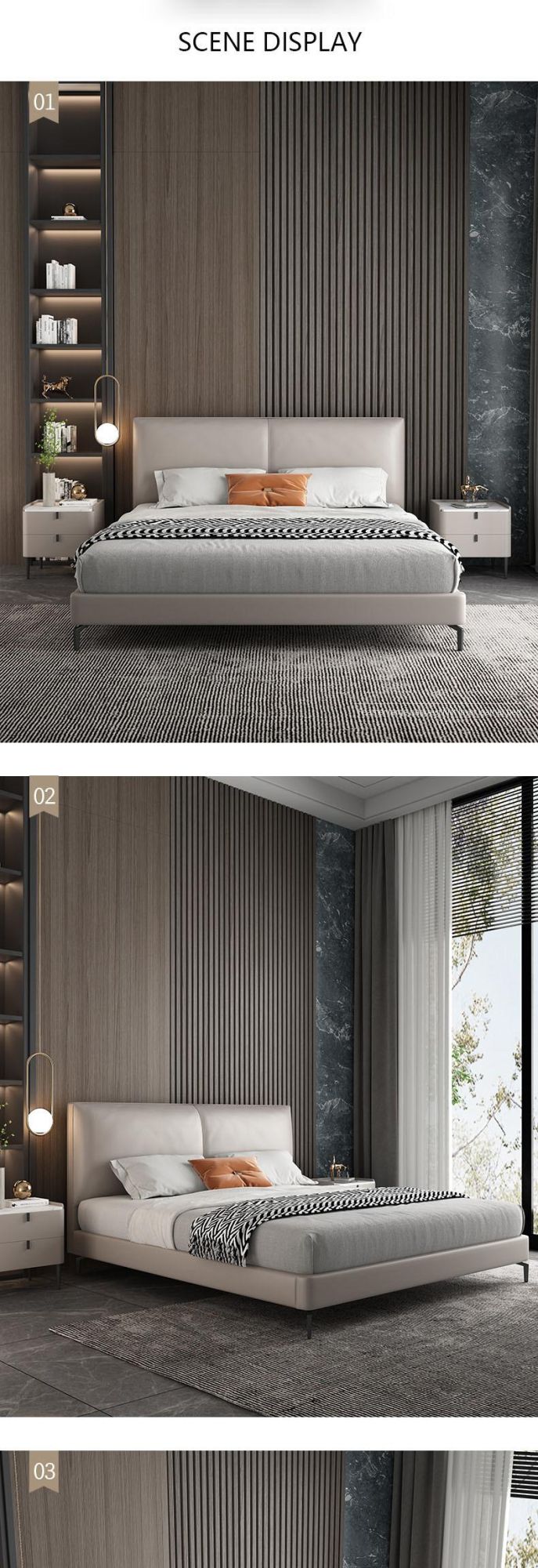 Modern Bedroom Wood Furniture White Leather Storage Bed
