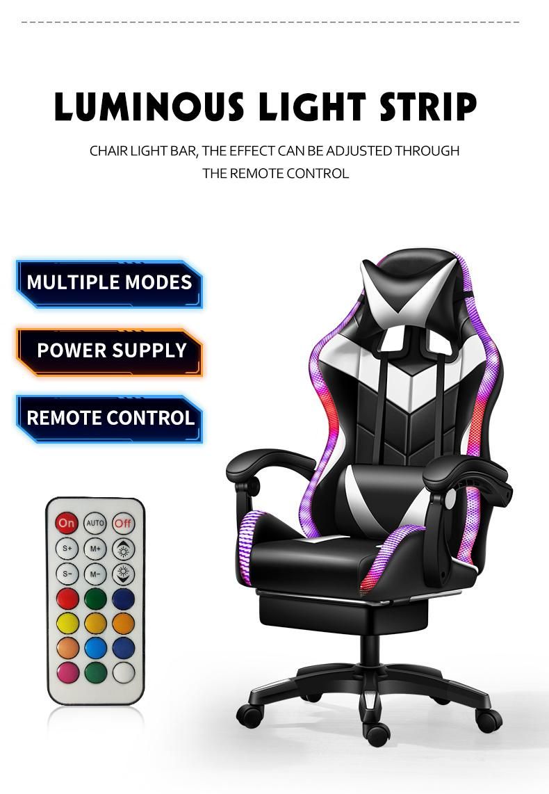 CE Approval Factory Wholesale Leather Reclining Gamer Chair LED Light Bar Racer RGB Gaming Chair