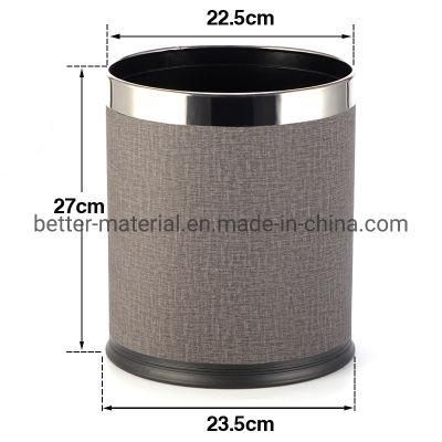 10L Capacity Hotel Metal Waste Bin with Ivory Leather Cover