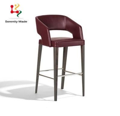 Nodric Style Customization Cafe Restaurant Hotel Lounge Club Pub Wood Legs Stool PU Leather Upholstered High Bar Chair