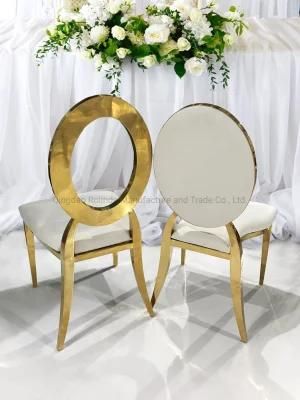 Luxury Customized PU Leather Seat Wedding Gold Silver Stainless Steel Oz Round Ovral Back Dining Chair