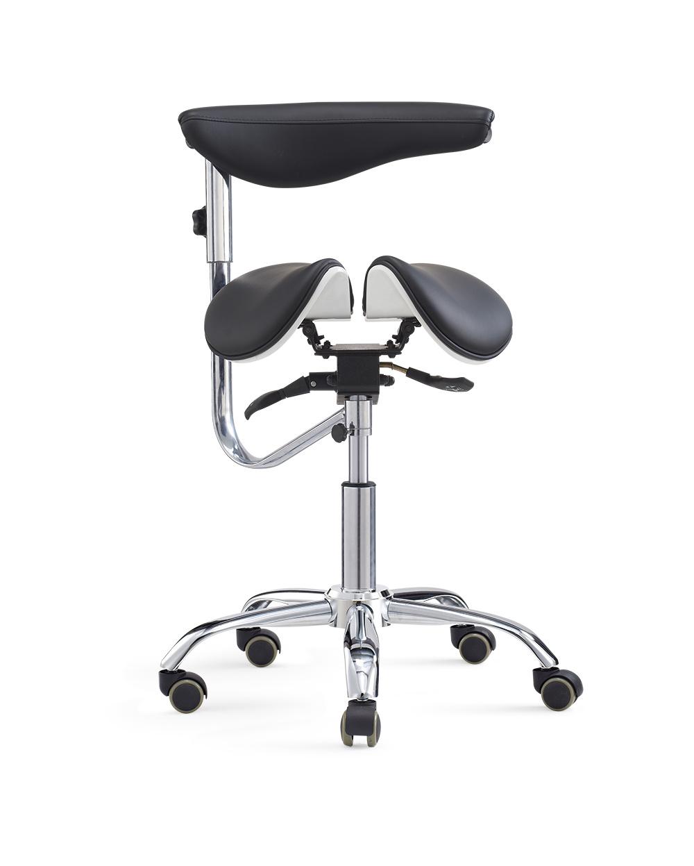 Ergonomic Swivel Dental Chair Saddle Doctor′s Stool Adjustable Armrest in PU or Real Leather