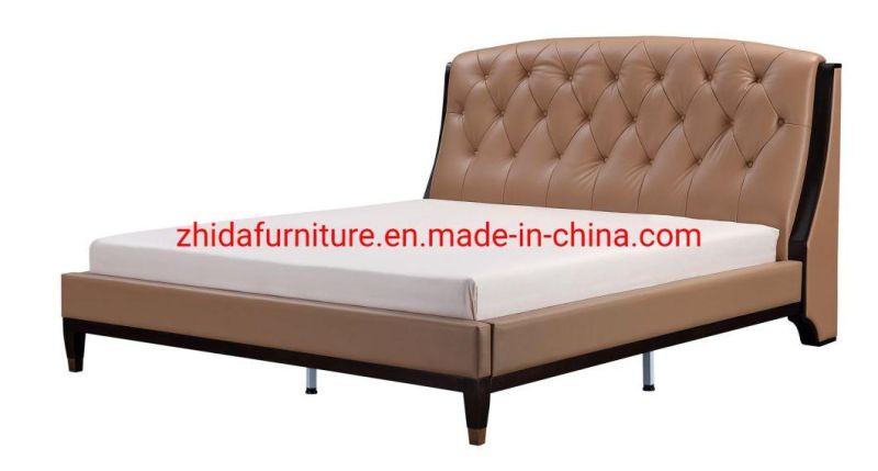 Home Use Genuine Leather Bedroom Furniture Hotel Home Queen Bed