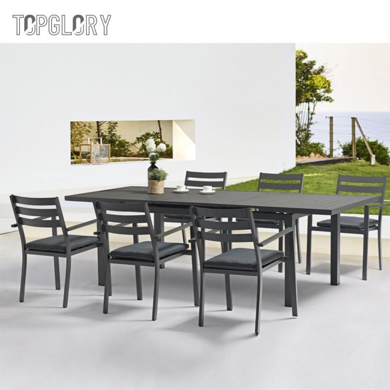Hot Sale Modern Hotel Outdoor Patio Table Set Rattan Garden Furniture Aluminum Tube Textilene Table and Chair