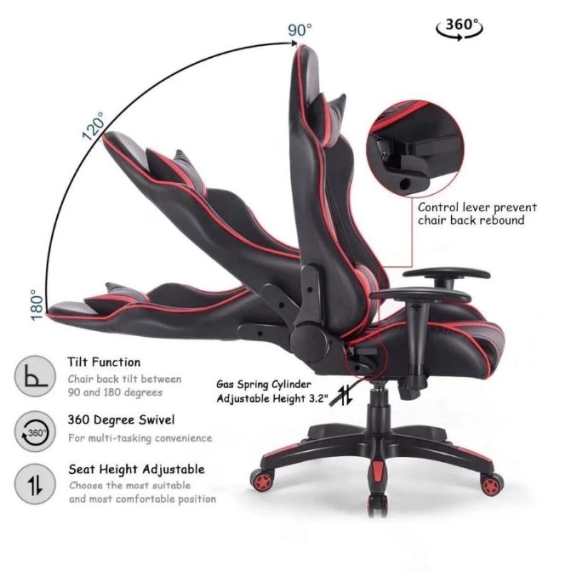 Red Swivel LED Light Gaming Chair with Massage Function