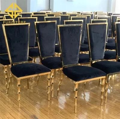 Luxury Hotel Event Party Receptionfurniture Gold Stainless Steel Frame Black Velvet Wedding Chair