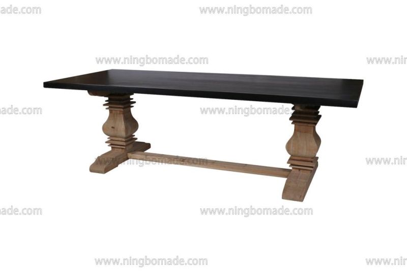Nordic Country Farm House Design Furniture Black Zinc Top and Reclaimed Fir Wood Kd Bridge Base Table