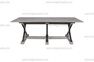 Nordic Country Farm House Design Furniture Aged Grey Reclaimed Fir and Black Metal Kd Dining Table
