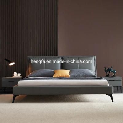 Modern Home Furniture Bedroom Steel Legs Leather Upholstered King Bed