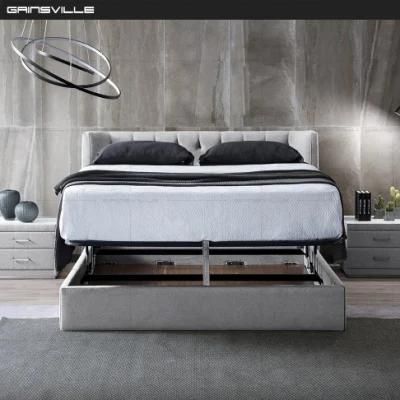 UK Design Modern White Color Wooden Material Bed Furniture with Hydralic Storage Box