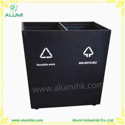 Leather Hotel Double Bin with Metal Inner Liner Waste Bin