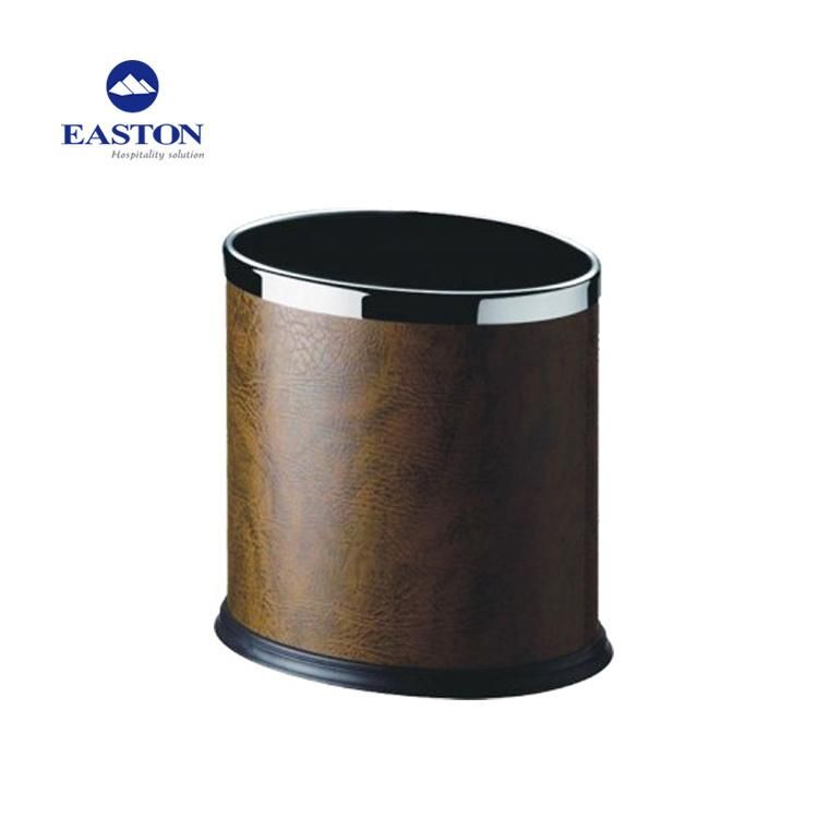 Durable Brown Leather Hotel Waste Bin Dust Bin Trash Bin