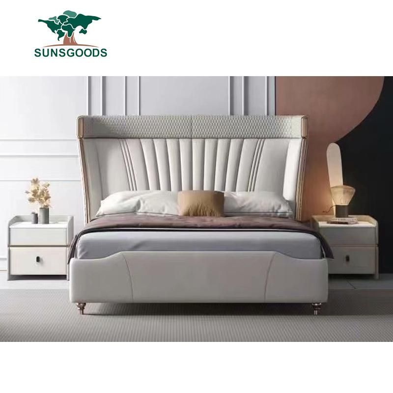 Luxury Latest Design Hotel Bedroom Furniture Set Sleeping Upholstered Double Queen King Fabric Bedroom Bed