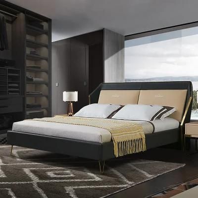 Luxury Bedroom Bed Funirure Upholstered PU Leather Bed with Customize Size