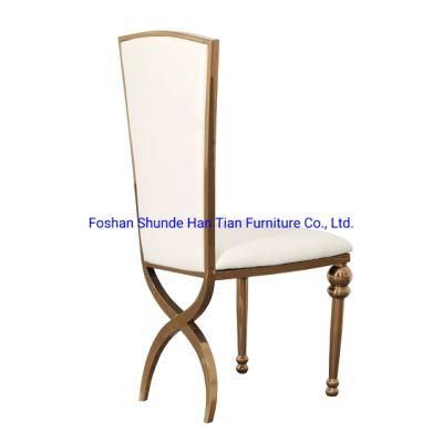Cross Circle Leg Gold Stainless Steel High Flat Back Wedding Dining Chair