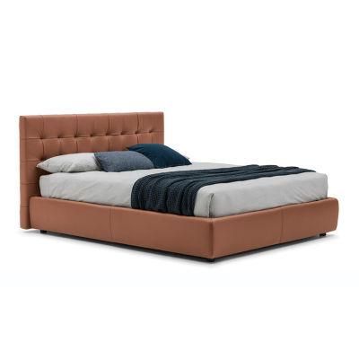 Zhida Home Furniture Wholesale Price Hotel Set Modern Bedroom Furniture Brown Synthetic Leather King Size Flat Bed with Button Headboard