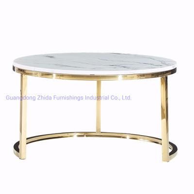 Coffee Table Center Table with Marble Top and Stainless Steel Base
