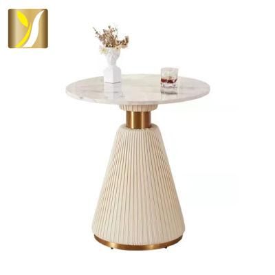 Wholesale High Quality Brushed Titanium Oil Seal off-White Faux Leather Base Coffee Side Table