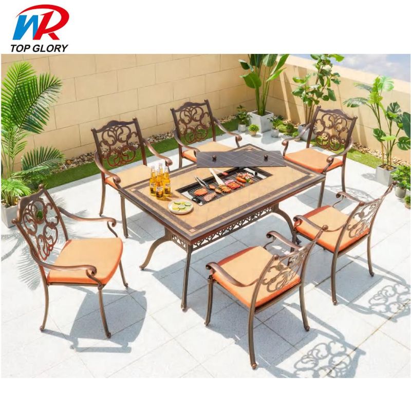 Outdoor Barbecue Table Set Cast Aluminum BBQ Grill Furniture