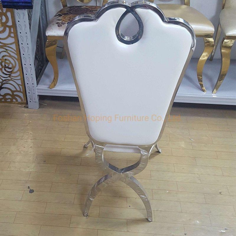Modern Arm Chair Cross Back Tall Luxury Gold Chair Fabric Dining Chairs with Arms High Class Silver Metal Shining Stainless Steel White Wedding Dining Chairs