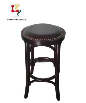 Restaurant Cafe Coffee Shop Bar Commercial Use Solid Frame High Counter PU Leather Seat Round Stool