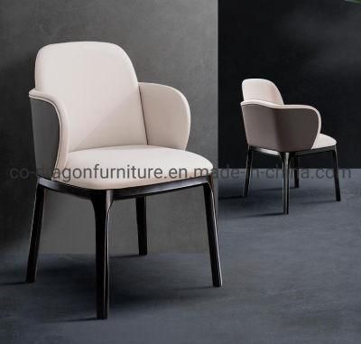 Luxury Modern Furniture Wooden Frame Leather Dining Chair with Arm