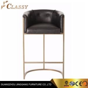 Quality Leather Bar Chair with Low Curved Back and Stainless Steel Base for Bar and Counter