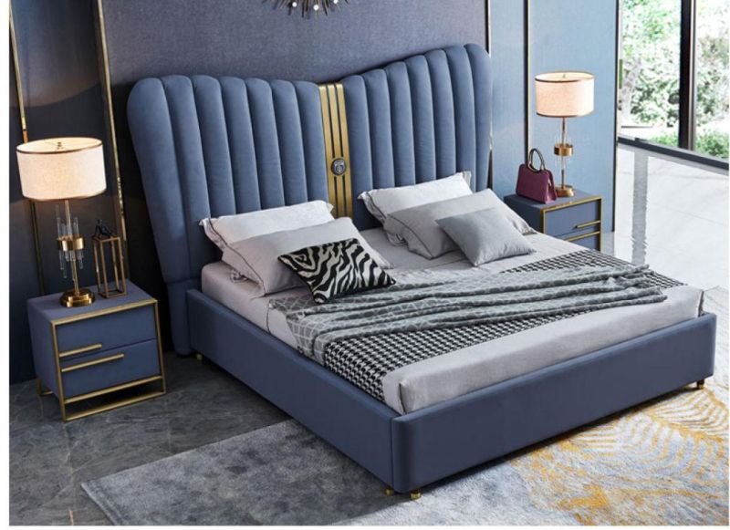 Modern Luxury Bedroom Furniture Bedroom Set King Size Solid Wood Genuine Leather Bed