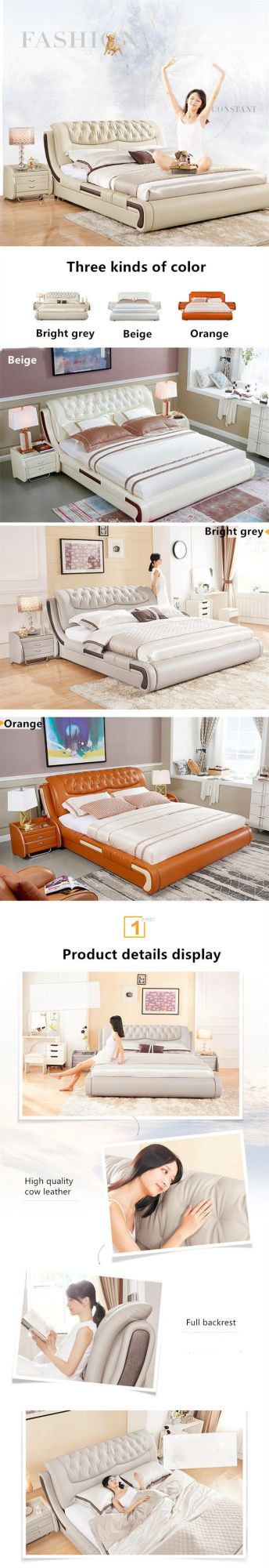 Nordic Leather #Furniture 1.8m Large Soft #Bed 0177-2