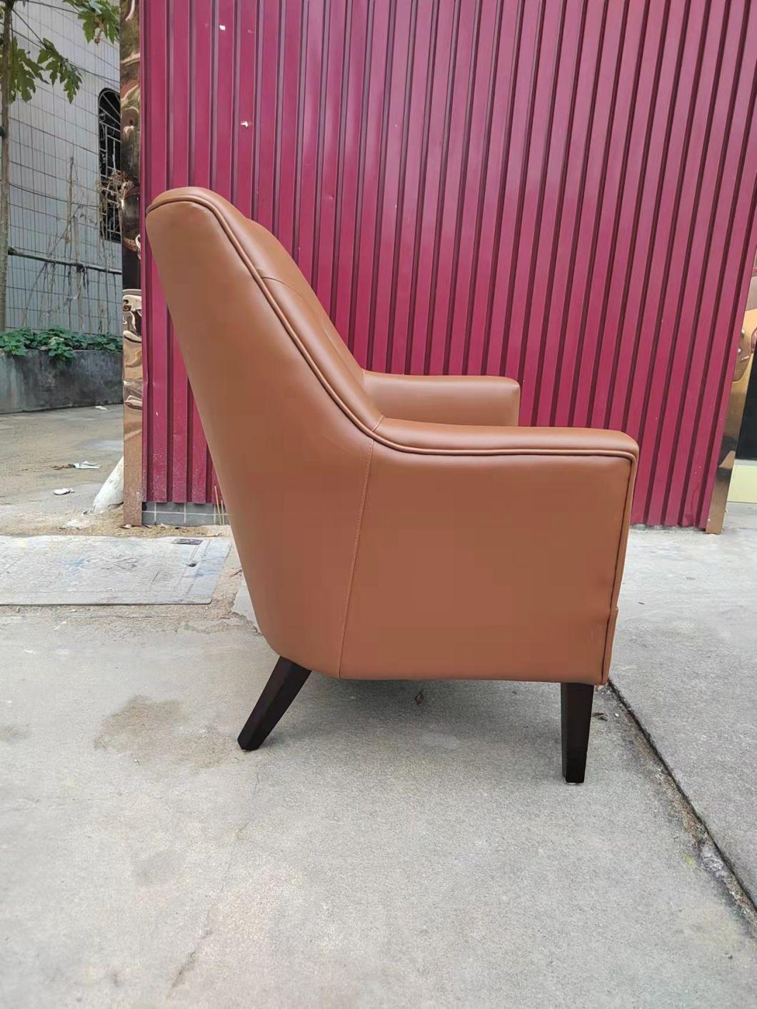 Hotel Furniture Leather Wooden Leg Room Lounge Sofa Chair