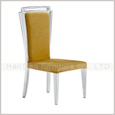 High Flat Back Modern Yellow Fabric Sqare Pipe Steel Dining Chair
