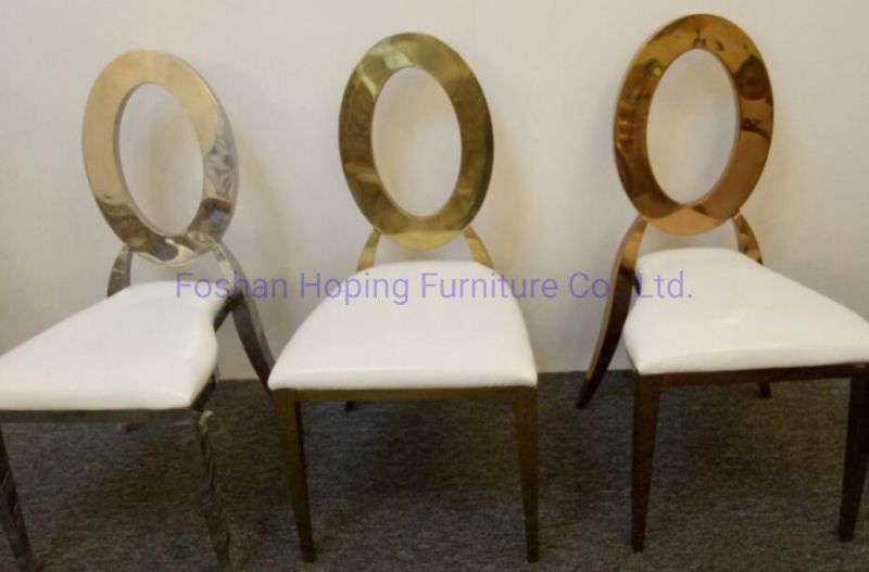 Hot Sale Wholesale Price Living Room Leisure Chair Furniture Hotel Restaurant Round Back with Hollow High Quality Dining Room Wedding Gold Stainless Steel Chair