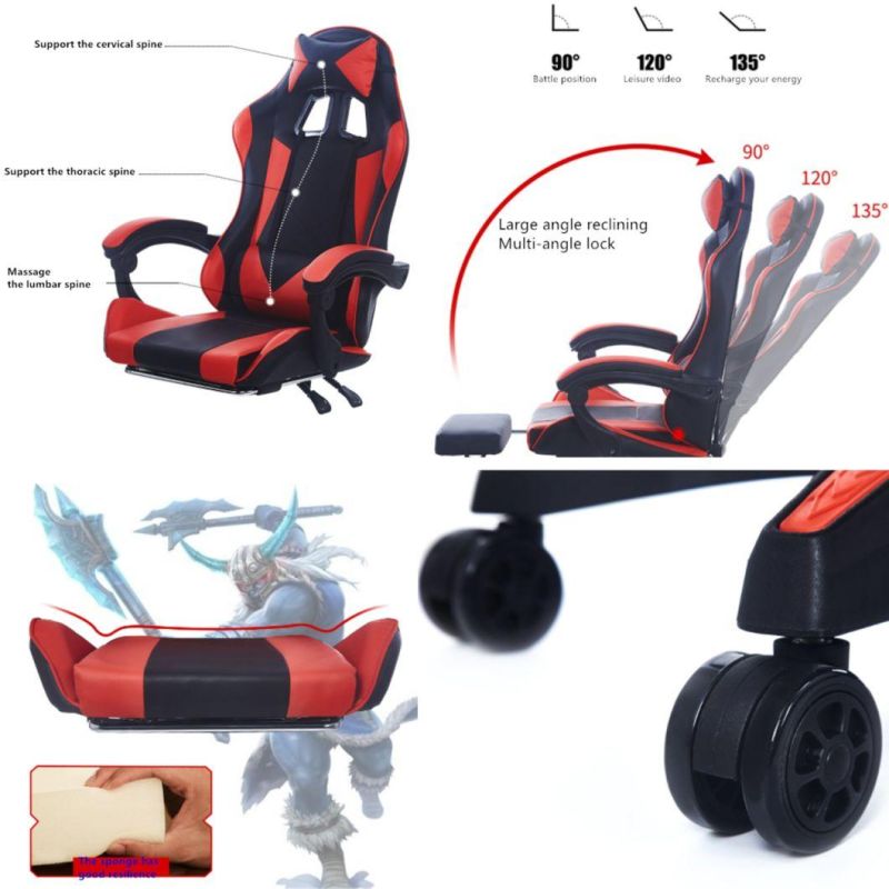 Factory Wholesale Leather Reclining Gamer Chair LED Light Bar Racer RGB Gaming Chair