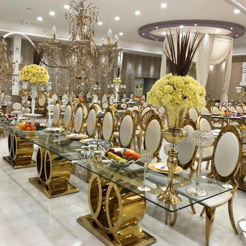 Gold Table and Chairs Set Fancy Wedding Metal Chair for Restaurant Chair Hot Sale High Quality Stackable Metal Banquet Chair Dining Furniture
