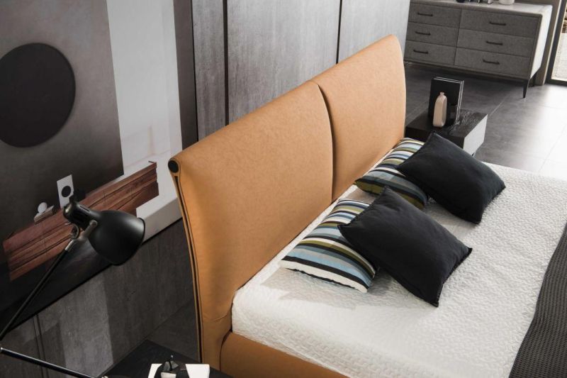 Hot Sale Modern Bedroom Furniture Leather Bed with Comfortable Headboard and Storage Gc2015