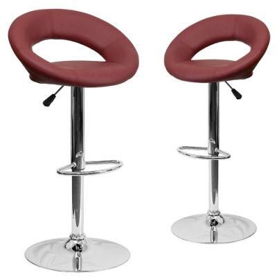 Simple and Fashionable Round Hollow Seat Rotatable and Liftable Leather Bar Chair Brown