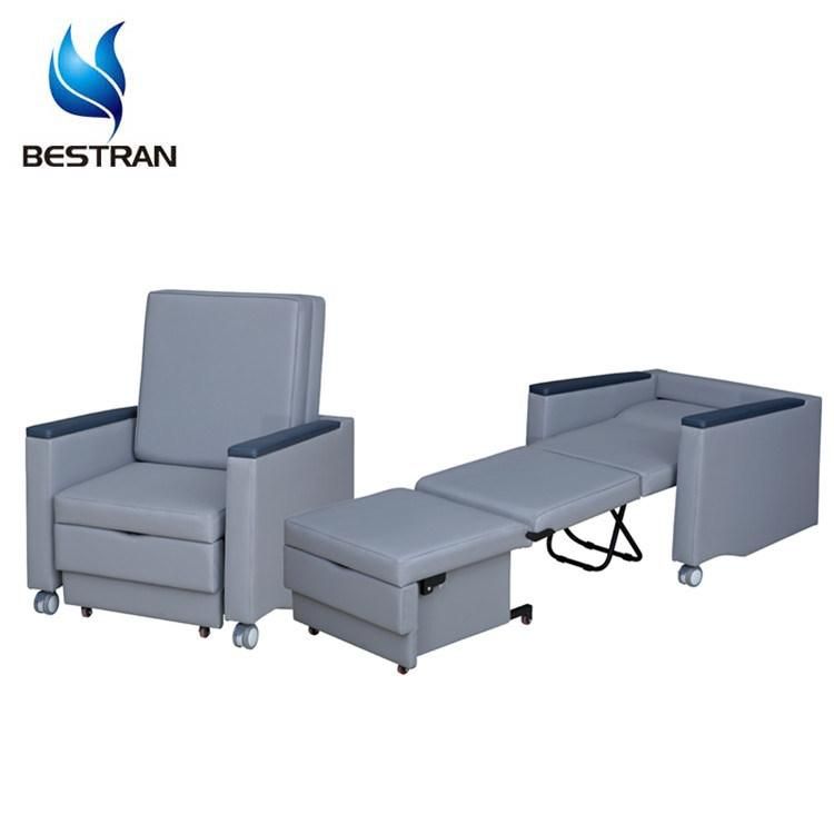 Bt-Cn011 Hospital Furniture Foldable Patient Attendant Chair Medical Accompany Chair Bed Leather Cover Wooden Armrest Price