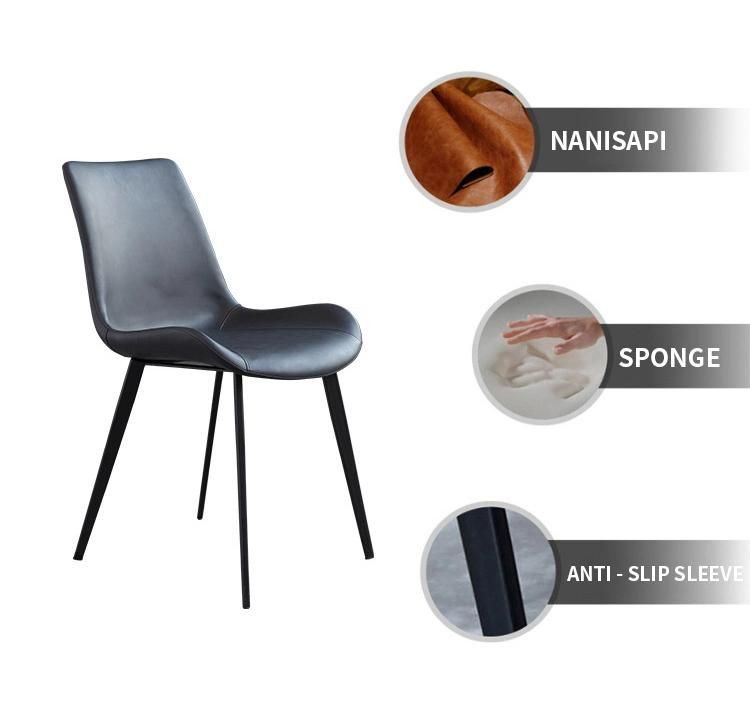 Modern Living Room Home Furniture Leather Steel Base Dining Chairs