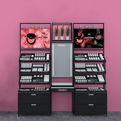 Custom Beauty Display Counter Table Retail Shop Makeup Display Showcase with Light Box