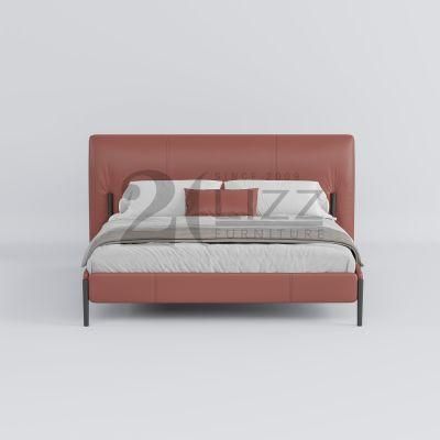 Italian Luxury Style Geniue Leather King Size Bed for Home Hotel Apartment Modern Furniture