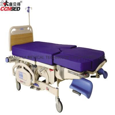 Blue Color Soft Sponge Mattress PU Leather Women Hopital Medical Equipment Labor Delivery Bed with Foot Rest