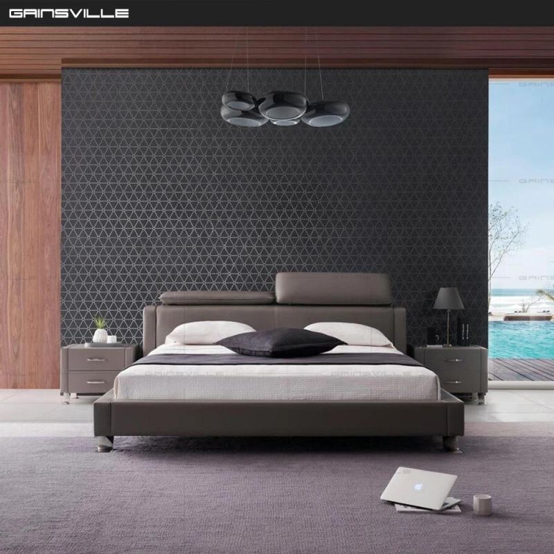 Italy Brand Metal Frame Headboard Wholesale up-Holstered Lether Beds Set Design Modern Bedroom Furniture King Bed