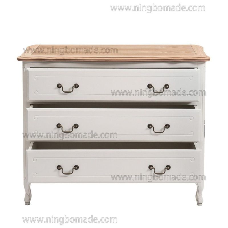 Nordic Louis Style Household Furniture Natural Top and Louis White Down Three Drawers Chest