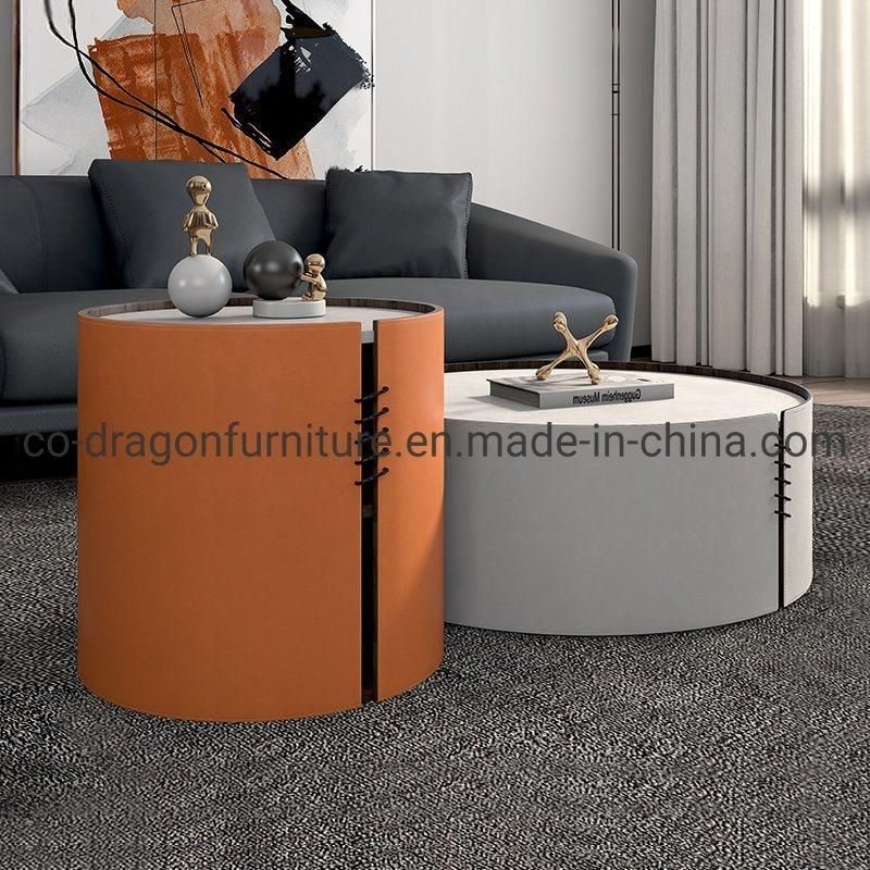 2021 Hot Sell Design Wooden Leather Round Height Coffee Table