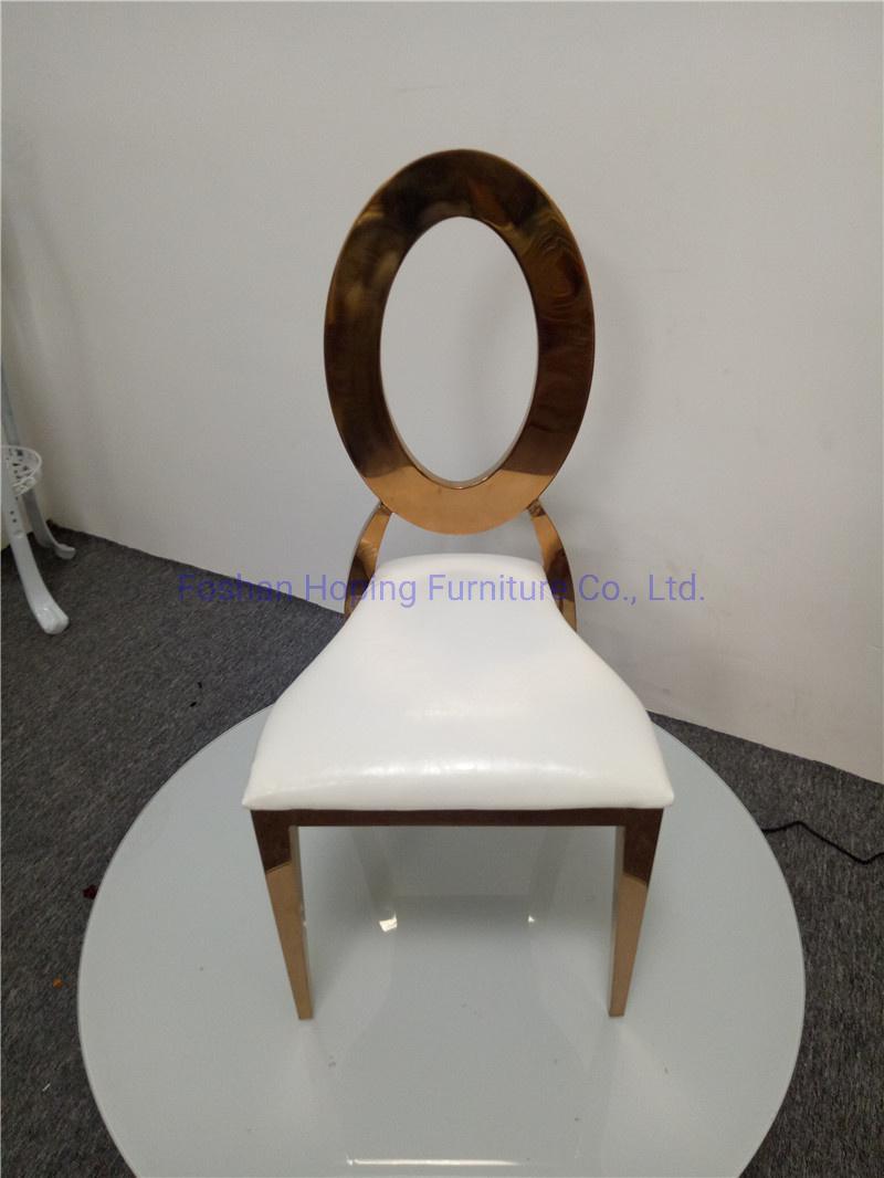 Gold Gloss Finish Stainless Steel Dining Chair Circle Back Design Dining Room Chair Dining Home Furniture Set Restaurant Wedding Banquet Dining Table Chairs