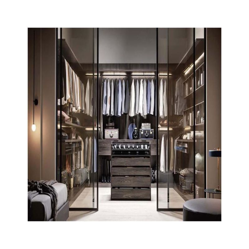 Modern Luxury Open Door Floor to Ceiling Wardrobe Modern Solid Wood and Leather Closets Modular Walk in Bedroom Wardrobe